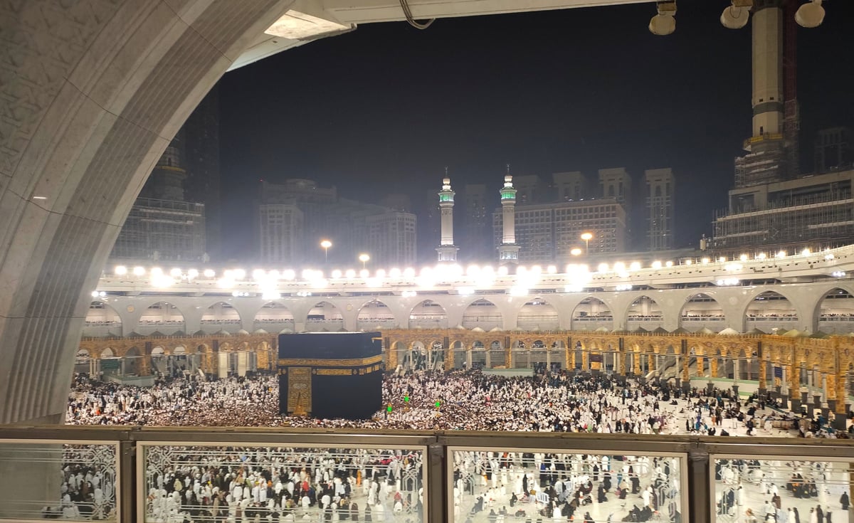 Pilgrims performing Tawaf around the Kaaba at Masjid al-Haram