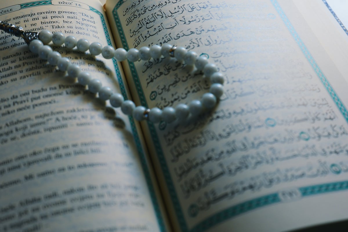 Holy Quran with prayer beads — give Sadaqah with intention